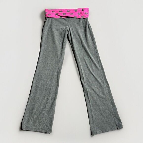 Y2K Victoria Secret PINK VTG Foldover Yoga Flare Hot Pink Heart Dog Print Med - Picture 2 of 14